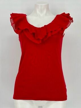Chaps Women's Solid Color Ruffled V-Neck Top